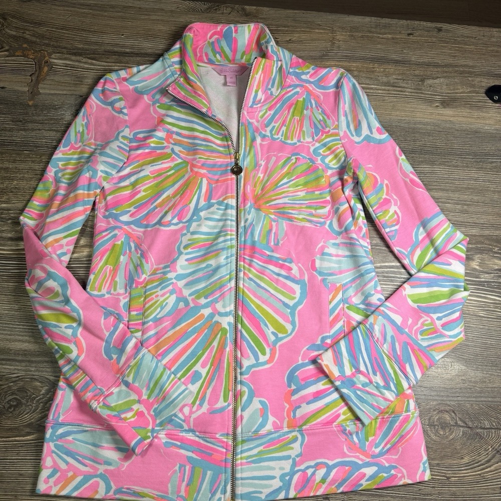 Lilly Pulitzer Reagan Jacket Full Zip Luxletic Shellabrate Xs Pink Popover